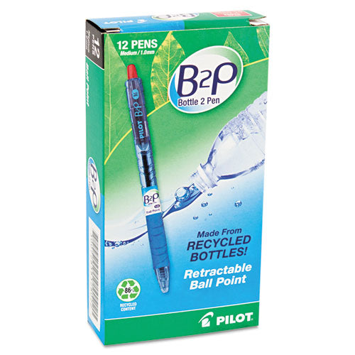 Pilot® B2p Bottle-2-pen Recycled Ballpoint Pen, Retractable, Medium 1 Mm, Red Ink, Translucent Blue Barrel, Dozen freeshipping - TVN Wholesale