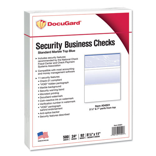DocuGard™ Security Business Checks, 11 Features, 8.5 X 11, Blue Marble Top, 500-ream freeshipping - TVN Wholesale