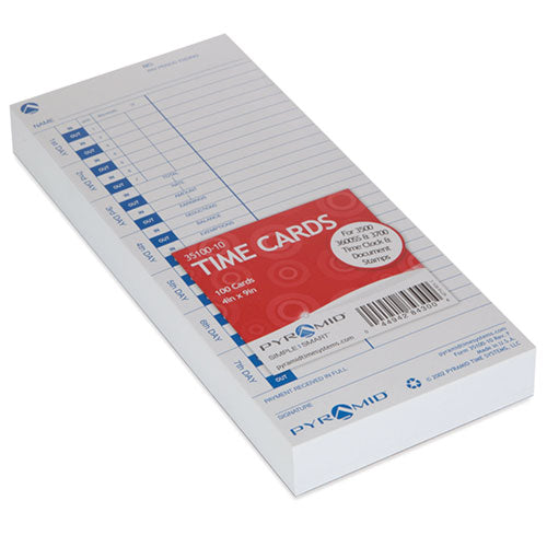 Pyramid Technologies Time Clock Cards For Pyramid Technologies 3000, One Side, 4 X 9, 100-pack freeshipping - TVN Wholesale