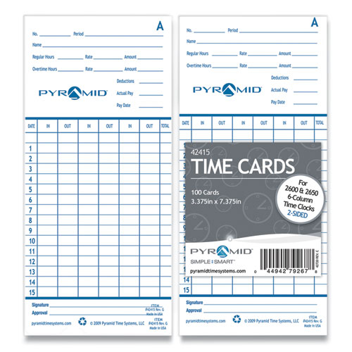 Pyramid Technologies Time Clock Cards For Pyramid Technologies 2000-6000, Two Sides, 3.38 X 7.44, 100-pack freeshipping - TVN Wholesale