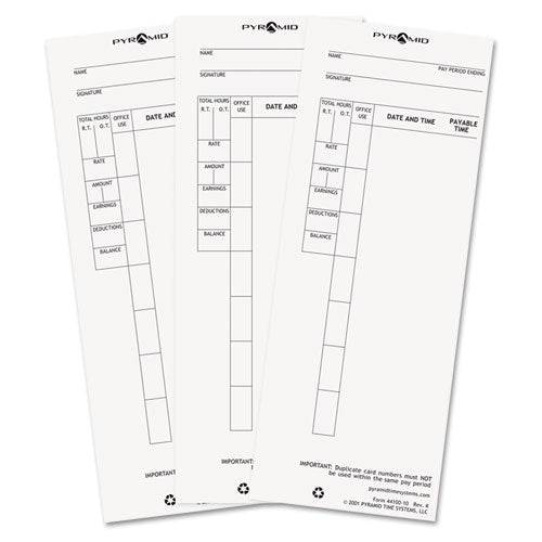 Pyramid Technologies Time Clock Cards For Pyramid Technologies 4000, One Side, 3.5 X 8.5, 100-pack freeshipping - TVN Wholesale