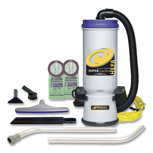 ProTeam® Super Coachvac Backpack Vacuum With Xover Fixed-length Two-piece Wand, 10 Qt Tank Capacity, Gray-purple freeshipping - TVN Wholesale