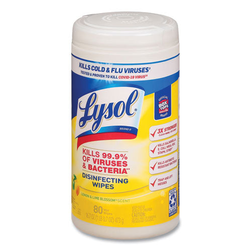 LYSOL® Brand Disinfecting Wipes, 7 X 7.25, Lemon And Lime Blossom, 80 Wipes-canister, 6 Canisters-carton freeshipping - TVN Wholesale