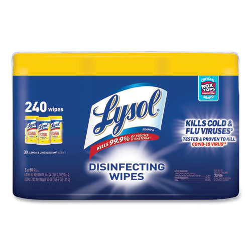 LYSOL® Brand Disinfecting Wipes, 7 X 7.25, Lemon And Lime Blossom, 80 Wipes-canister, 3 Canisters-pack, 2 Packs-carton freeshipping - TVN Wholesale