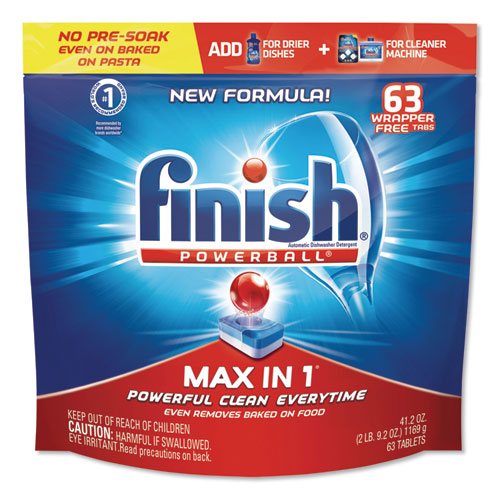FINISH® Powerball Max In 1 Dishwasher Tabs, Fresh, 63-pack, 3-carton freeshipping - TVN Wholesale