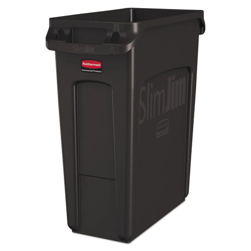 Rubbermaid® Commercial Slim Jim With Venting Channels, Rectangular, 16 Gal, Plastic, Black freeshipping - TVN Wholesale