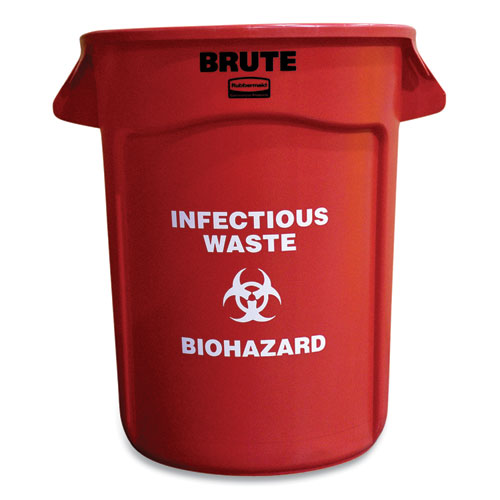 Rubbermaid® Commercial Round Brute Container With "infectious Waste: Biohazard" Imprint, Plastic, 32 Gal, Red freeshipping - TVN Wholesale