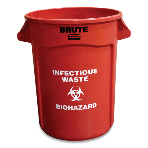 Rubbermaid® Commercial Round Brute Container With "infectious Waste: Biohazard" Imprint, Plastic, 32 Gal, Red freeshipping - TVN Wholesale