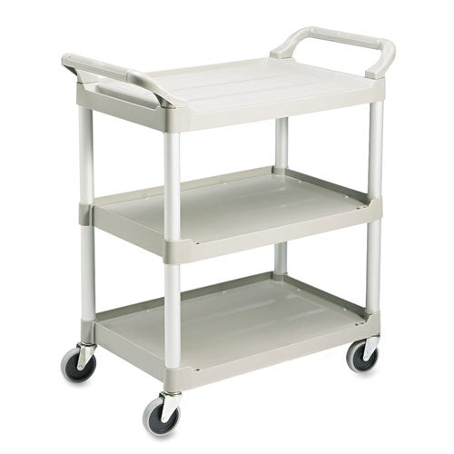 Rubbermaid® Commercial Economy Plastic Cart, Three-shelf, 18.63w X 33.63d X 37.75h, Platinum freeshipping - TVN Wholesale