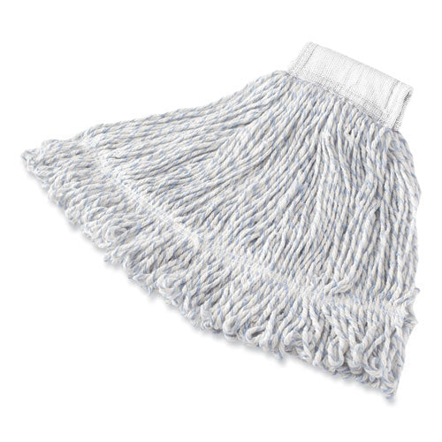 Rubbermaid® Commercial Super Stitch Finish Mop Heads, Polyester-rayon, Medium, White-blue, 1" White Headband freeshipping - TVN Wholesale
