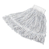 Rubbermaid® Commercial Super Stitch Finish Mop Heads, Polyester-rayon, Medium, White-blue, 1" White Headband freeshipping - TVN Wholesale