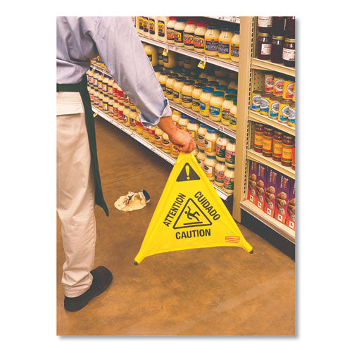 Rubbermaid® Commercial Multilingual Pop-up Wet Floor Safety Cone, 21 X 21 X 30, Yellow freeshipping - TVN Wholesale