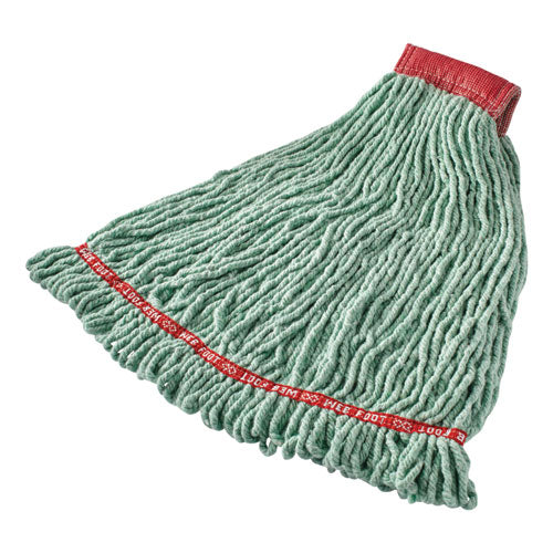 Rubbermaid® Commercial Web Foot Shrinkless Looped-end Wet Mop Head, Cotton-synthetic, Large, Green, 5" Red Headband freeshipping - TVN Wholesale