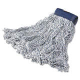 Rubbermaid® Commercial Super Stitch Finish Mops, Cotton-synthetic, White, Large, 5-in. Blue Headband freeshipping - TVN Wholesale