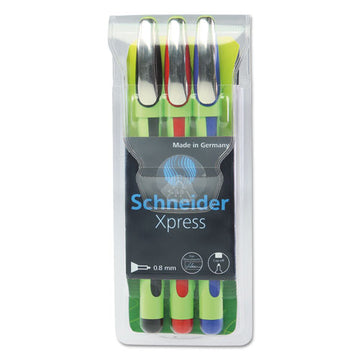 Schneider® Xpress Fineliner Porous Point Pen, Stick, Medium 0.8 Mm, Assorted Ink Colors, Green Barrel, 3-pack freeshipping - TVN Wholesale
