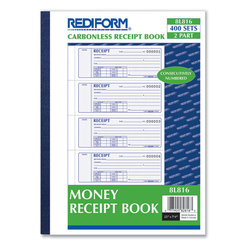 Rediform® Receipt Book,two-part Carbonless, 7 X 2.75, 4-page, 400 Forms freeshipping - TVN Wholesale