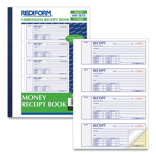 Rediform® Receipt Book,two-part Carbonless, 7 X 2.75, 4-page, 400 Forms freeshipping - TVN Wholesale