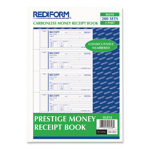 Rediform® Money Receipt Book, Three-part Carbonless, 7 X 2.75, 4-page, 200 Forms freeshipping - TVN Wholesale