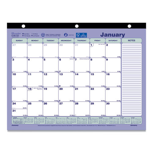 Brownline® Monthly Desk Pad Calendar, 11 X 8.5, White-blue-green Sheets, Black Binding, Black Corners, 12-month (jan To Dec): 2022 freeshipping - TVN Wholesale