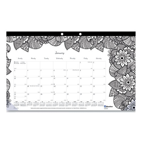 Blueline® Monthly Desk Pad Calendar, Doodleplan Coloring Pages, 17.75 X 10.88, Black Binding, Clear Corners, 12-month (jan-dec): 2022 freeshipping - TVN Wholesale