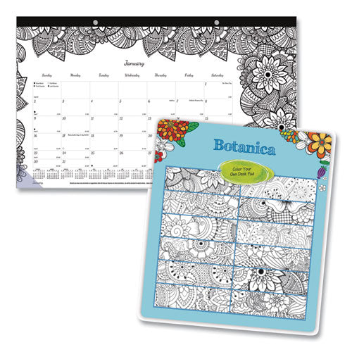 Blueline® Monthly Desk Pad Calendar, Doodleplan Coloring Pages, 17.75 X 10.88, Black Binding, Clear Corners, 12-month (jan-dec): 2022 freeshipping - TVN Wholesale