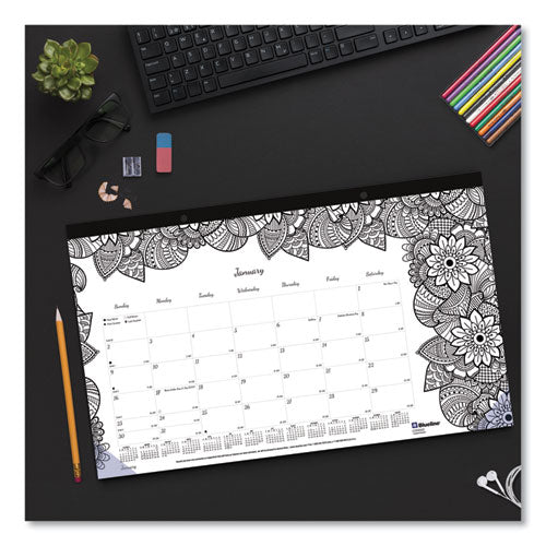 Blueline® Monthly Desk Pad Calendar, Doodleplan Coloring Pages, 17.75 X 10.88, Black Binding, Clear Corners, 12-month (jan-dec): 2022 freeshipping - TVN Wholesale