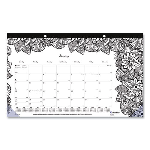 Blueline® Monthly Desk Pad Calendar, Doodleplan Coloring Pages, 17.75 X 10.88, Black Binding, Clear Corners, 12-month (jan-dec): 2022 freeshipping - TVN Wholesale