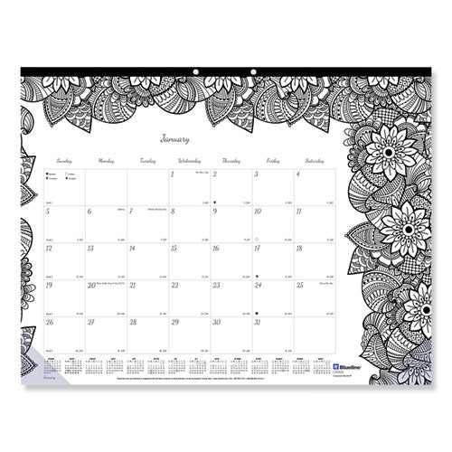 Blueline® Monthly Desk Pad Calendar, Doodleplan Coloring Pages, 22 X 17, Black Binding, Clear Corners, 12-month (jan To Dec): 2022 freeshipping - TVN Wholesale