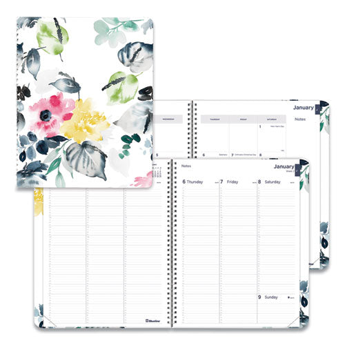 Blueline® Soft Cover Design Weekly-monthly Planner, Floral Watercolor Artwork, 11 X 8.5, White-blue-yellow, 12-month (jan To Dec): 2022 freeshipping - TVN Wholesale