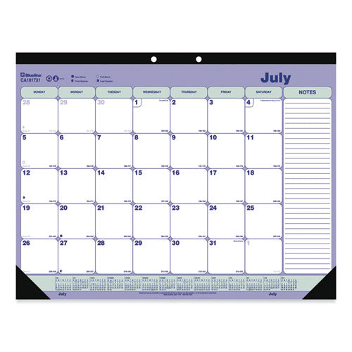 Blueline® Academic Monthly Desk Pad Calendar, 21.25 X 16, White-blue-green, Black Binding-corners,13-month (july-july): 2021-2022 freeshipping - TVN Wholesale