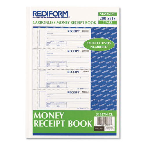 Rediform® Hardcover Numbered Money Receipt Book, Three-part Carbonless, 6.78 X 2.75, 4-page, 200 Forms freeshipping - TVN Wholesale