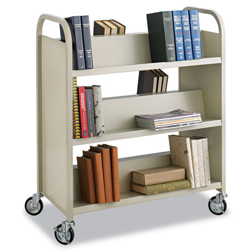 Safco® Steel Book Cart, Three-shelf, 36w X 14.5d X 43.5h, Sand freeshipping - TVN Wholesale
