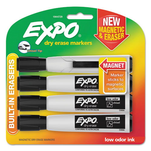 EXPO® Magnetic Dry Erase Marker, Broad Chisel Tip, Black, 4-pack freeshipping - TVN Wholesale