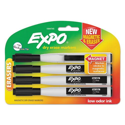 EXPO® Magnetic Dry Erase Marker, Fine Bullet Tip, Black, 4-pack freeshipping - TVN Wholesale
