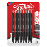 S-gel High-performance Gel Pen, Retractable, Medium 0.7 Mm, Five Assorted Ink Colors, Black Barrel, 8-pack