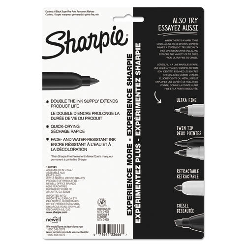 Sharpie® Super Permanent Marker, Fine Bullet Tip, Black, 6-pack freeshipping - TVN Wholesale