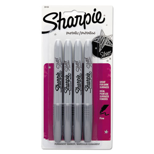 Sharpie® Metallic Fine Point Permanent Markers, Fine Bullet Tip, Metallic Silver, 4-pack freeshipping - TVN Wholesale