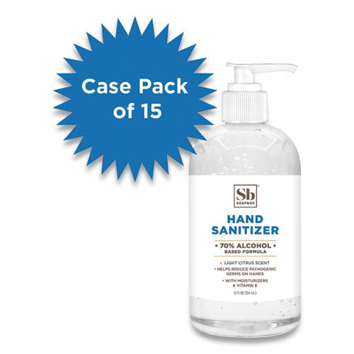Soapbox 70% Alcohol Scented Gel Hand Sanitizer, 12 Oz Pump Bottle, Citrus Scent, 15-carton freeshipping - TVN Wholesale