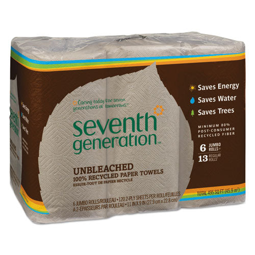Seventh Generation® Natural Unbleached 100% Recycled Paper Kitchen Towel Rolls, 11 X 9, 120 Sh-rl, 6 Rl-pk freeshipping - TVN Wholesale