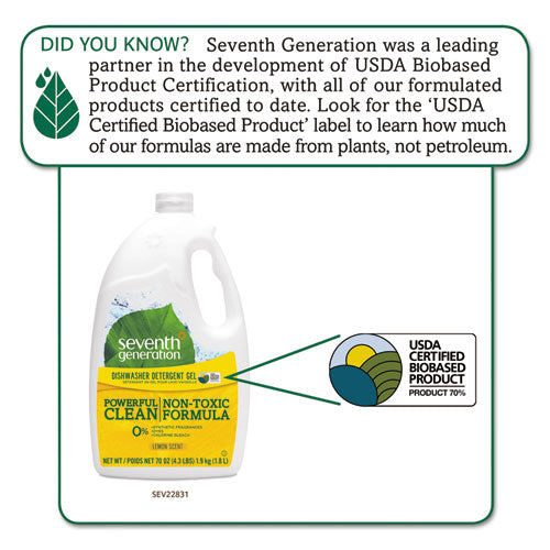 Seventh Generation® Natural Automatic Dishwasher Gel, Lemon, Jumbo 70 Oz Bottle, 6-ct freeshipping - TVN Wholesale