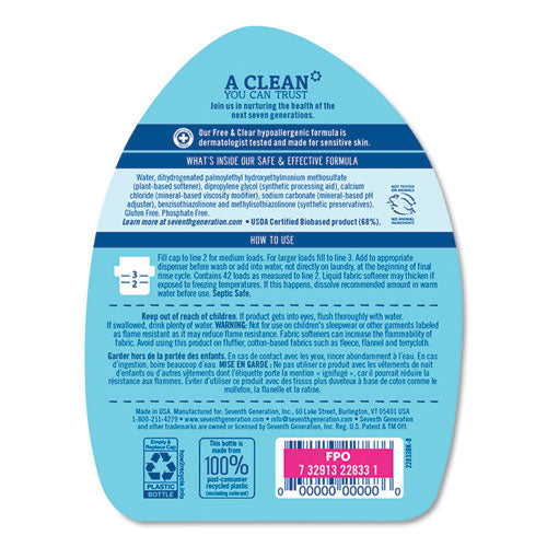 Seventh Generation® Natural Liquid Fabric Softener, Free And Clear-unscented 32 Oz Bottle freeshipping - TVN Wholesale
