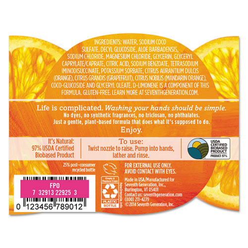 Seventh Generation® Natural Hand Wash, Mandarin Orange And Grapefruit, 12 Oz Pump Bottle, 8-carton freeshipping - TVN Wholesale