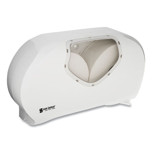 San Jamar® Twin Jumbo Bath Tissue Dispenser, 19 1-4 X 6 X 12 1-4, White-clear freeshipping - TVN Wholesale
