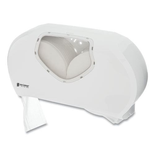 San Jamar® Twin Jumbo Bath Tissue Dispenser, 19 1-4 X 6 X 12 1-4, White-clear freeshipping - TVN Wholesale