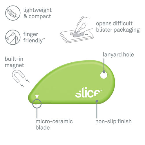 slice® Safety Cutters, Fixed, Non Replaceable Micro Safety Blade, Ceramic, Green freeshipping - TVN Wholesale