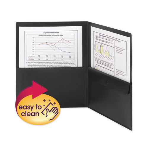 Smead® Poly Two-pocket Folder With Snap Closure Security Pocket, 100-sheet Capacity, 11 X 8.5, Black, 5-pack freeshipping - TVN Wholesale