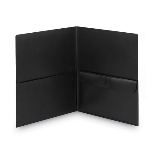 Smead® Poly Two-pocket Folder With Snap Closure Security Pocket, 100-sheet Capacity, 11 X 8.5, Black, 5-pack freeshipping - TVN Wholesale