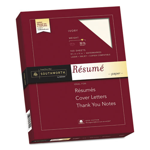 Southworth® 100% Cotton Resume Paper, 32 Lb, 8.5 X 11, Ivory, 100-pack freeshipping - TVN Wholesale