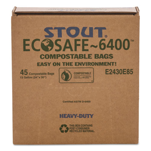 Stout® by Envision™ Ecosafe-6400 Bags, 13 Gal, 0.85 Mil, 24" X 30", Green, 45-box freeshipping - TVN Wholesale