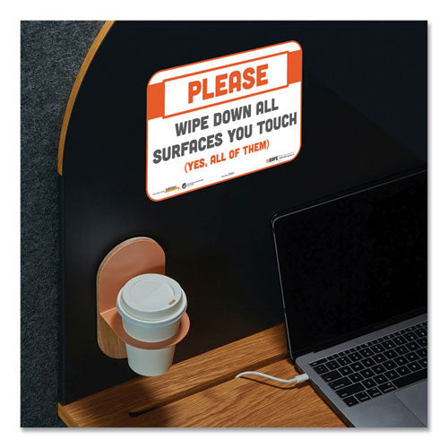 Tabbies® Besafe Messaging Repositionable Wall-door Signs, 9 X 6, Please Wipe Down All Surfaces You Touch, White, 3-pack freeshipping - TVN Wholesale